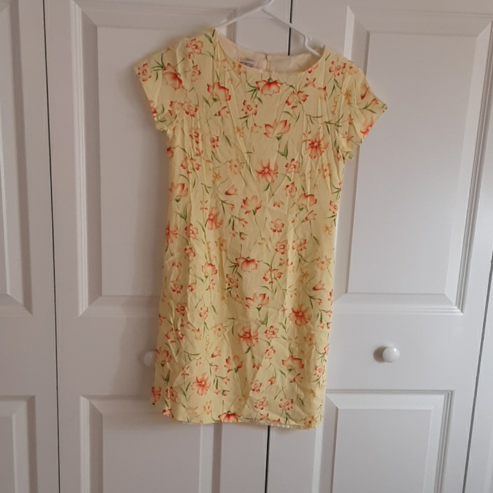 Yellow with pink and orange flower dress